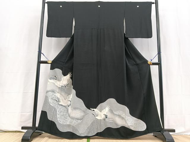 平和屋着物■豪華黒留袖　飛鶴道長花文　銀彩　正絹　逸品　BAAY5843yc