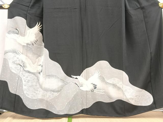 平和屋着物■豪華黒留袖　飛鶴道長花文　銀彩　正絹　逸品　BAAY5843yc