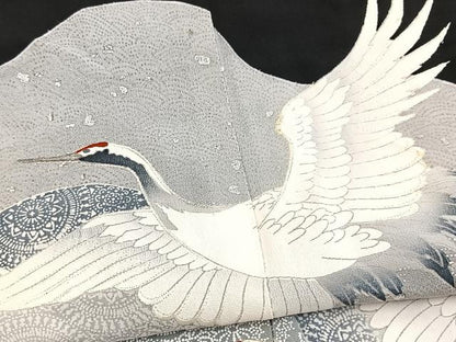 平和屋着物■豪華黒留袖　飛鶴道長花文　銀彩　正絹　逸品　BAAY5843yc