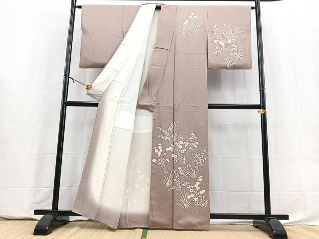 平和屋着物■訪問着　刺繍　秋草文　銀彩　正絹　逸品　BAAY5844yc