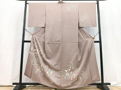 平和屋着物■訪問着　刺繍　秋草文　銀彩　正絹　逸品　BAAY5844yc