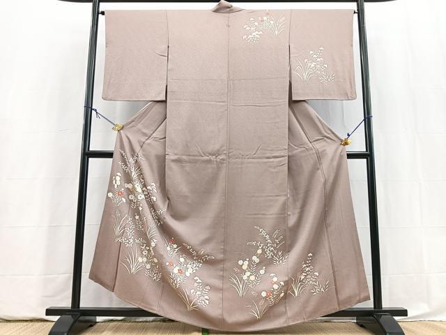 平和屋着物■訪問着　刺繍　秋草文　銀彩　正絹　逸品　BAAY5844yc