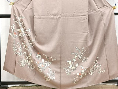 平和屋着物■訪問着　刺繍　秋草文　銀彩　正絹　逸品　BAAY5844yc