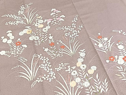 平和屋着物■訪問着　刺繍　秋草文　銀彩　正絹　逸品　BAAY5844yc