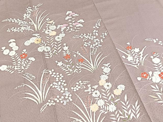 平和屋着物■訪問着　刺繍　秋草文　銀彩　正絹　逸品　BAAY5844yc
