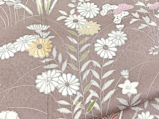 平和屋着物■訪問着　刺繍　秋草文　銀彩　正絹　逸品　BAAY5844yc