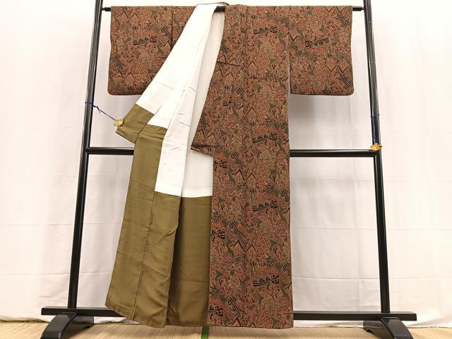 平和屋着物■上質な小紋　幾何学花文　鬼しぼ縮緬　正絹　逸品　BAAY5847yc