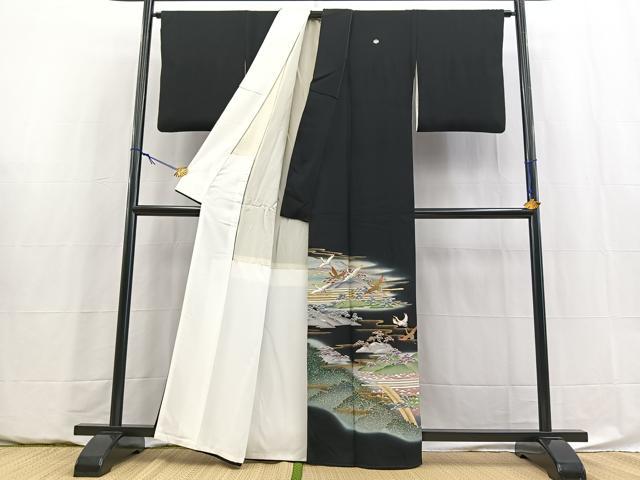 平和屋着物■豪華黒留袖　作家物　駒刺繍　飛鶴風景文　暈し染め　金彩　正絹　逸品　BAAY5848yc