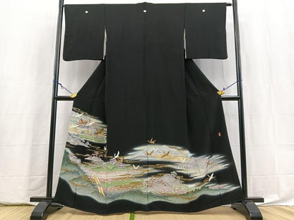 平和屋着物■豪華黒留袖　作家物　駒刺繍　飛鶴風景文　暈し染め　金彩　正絹　逸品　BAAY5848yc