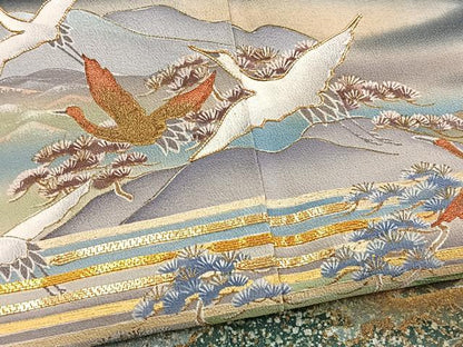 平和屋着物■豪華黒留袖　作家物　駒刺繍　飛鶴風景文　暈し染め　金彩　正絹　逸品　BAAY5848yc