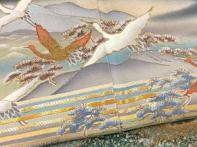平和屋着物■豪華黒留袖　作家物　駒刺繍　飛鶴風景文　暈し染め　金彩　正絹　逸品　BAAY5848yc