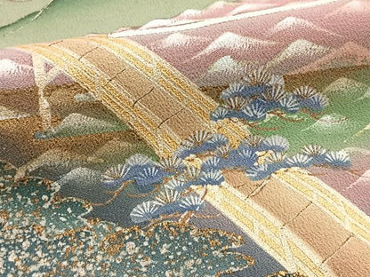 平和屋着物■豪華黒留袖　作家物　駒刺繍　飛鶴風景文　暈し染め　金彩　正絹　逸品　BAAY5848yc