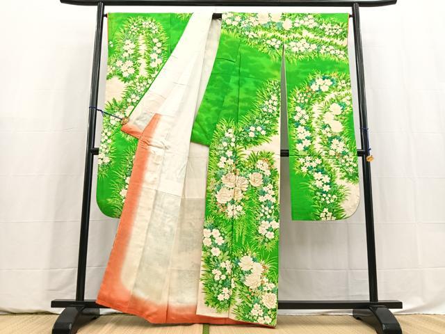 平和屋着物■豪華振袖　駒刺繍　草花文　正絹　逸品　BAAY5854yc