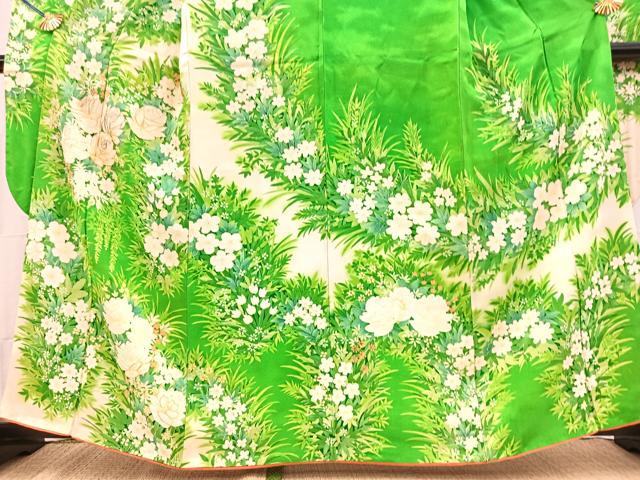 平和屋着物■豪華振袖　駒刺繍　草花文　正絹　逸品　BAAY5854yc