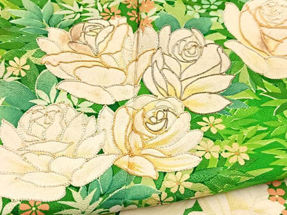 平和屋着物■豪華振袖　駒刺繍　草花文　正絹　逸品　BAAY5854yc