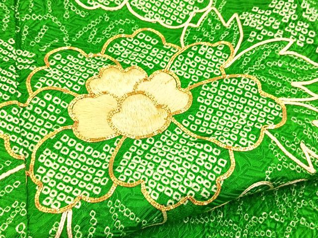 平和屋着物■豪華振袖　絞り　駒刺繍　檜扇花文　正絹　逸品　BAAY5857yc