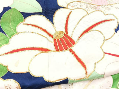 平和屋着物■豪華振袖　駒刺繍　椿　金彩　正絹　逸品　BAAY5859yc