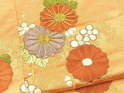 平和屋着物■豪華振袖　総刺繍　駒刺繍　菊梅文　金彩　正絹　逸品　BAAY5860yc