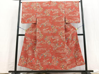 平和屋着物■上質な小紋　型染め　御所解花文　正絹　逸品　未使用　BAAY5873yc