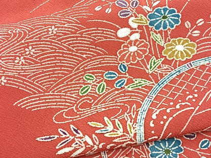 平和屋着物■上質な小紋　型染め　御所解花文　正絹　逸品　未使用　BAAY5873yc