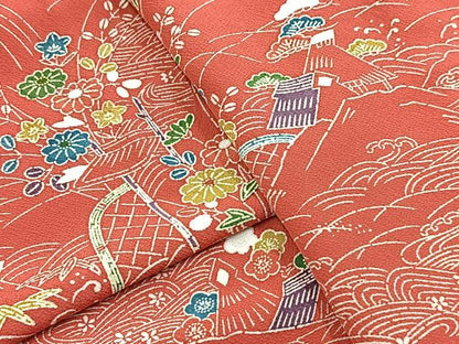 平和屋着物■上質な小紋　型染め　御所解花文　正絹　逸品　未使用　BAAY5873yc