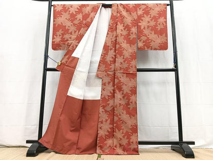 平和屋着物■上質な紬　楓文　正絹　逸品　未使用　BAAY5874yc