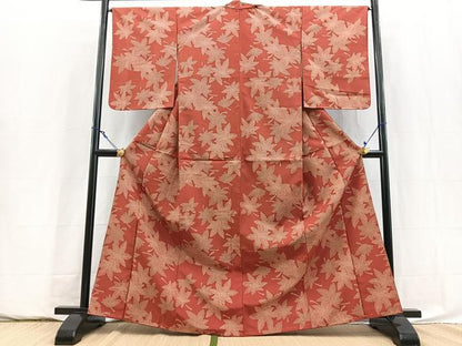 平和屋着物■上質な紬　楓文　正絹　逸品　未使用　BAAY5874yc