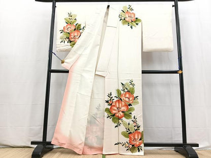 平和屋着物■訪問着　手描き　草花文　正絹　逸品　BAAY5876yc