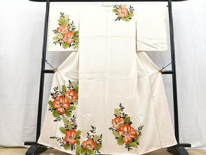 平和屋着物■訪問着　手描き　草花文　正絹　逸品　BAAY5876yc