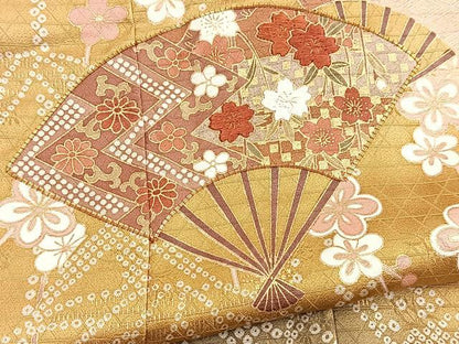 平和屋着物■訪問着　駒刺繍　扇面花文　暈し染め　金彩　やまと誂製　正絹　逸品　BAAY5880yc