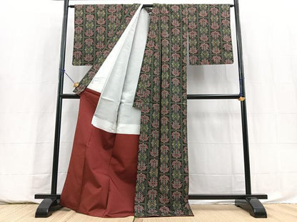 平和屋着物■本場村山大島紬　更紗花文　ロング丈　正絹　逸品　未使用　BAAY5883yc