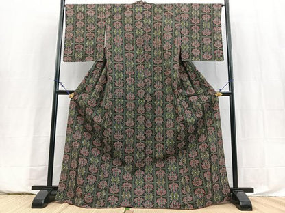 平和屋着物■本場村山大島紬　更紗花文　ロング丈　正絹　逸品　未使用　BAAY5883yc