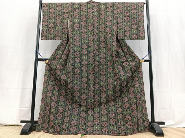平和屋着物■本場村山大島紬　更紗花文　ロング丈　正絹　逸品　未使用　BAAY5883yc
