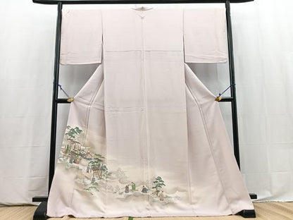 平和屋着物●豪華色留袖　寿光織　平安人物風景文　暈し染め　金糸　ロング丈　正絹　逸品　BAAY5884yc
