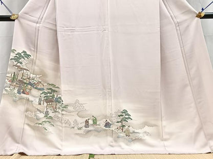 平和屋着物●豪華色留袖　寿光織　平安人物風景文　暈し染め　金糸　ロング丈　正絹　逸品　BAAY5884yc