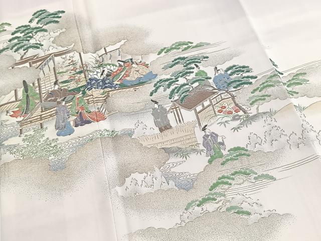 平和屋着物●豪華色留袖　寿光織　平安人物風景文　暈し染め　金糸　ロング丈　正絹　逸品　BAAY5884yc