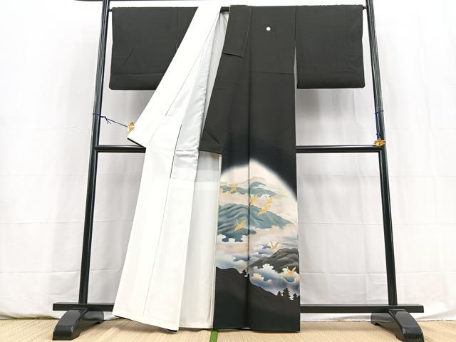 平和屋着物■豪華黒留袖　飛鶴風景文　金彩　正絹　逸品　BAAY5886yc