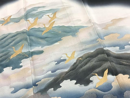 平和屋着物■豪華黒留袖　飛鶴風景文　金彩　正絹　逸品　BAAY5886yc