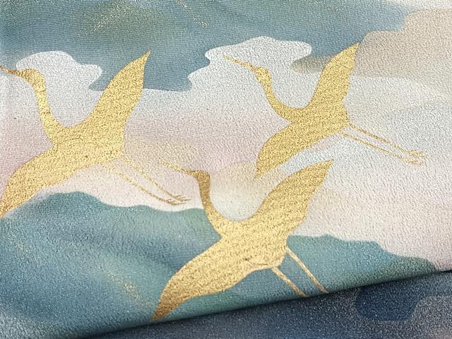 平和屋着物■豪華黒留袖　飛鶴風景文　金彩　正絹　逸品　BAAY5886yc
