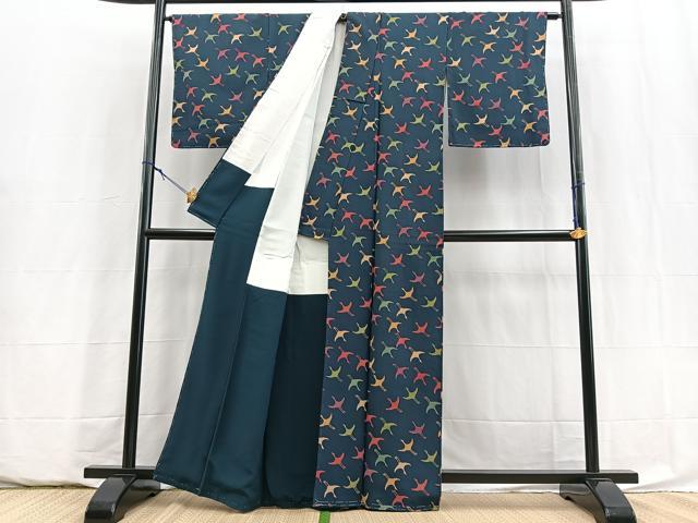 平和屋着物■上質な小紋　飛鶴文　正絹　逸品　未使用　BAAY5887yc
