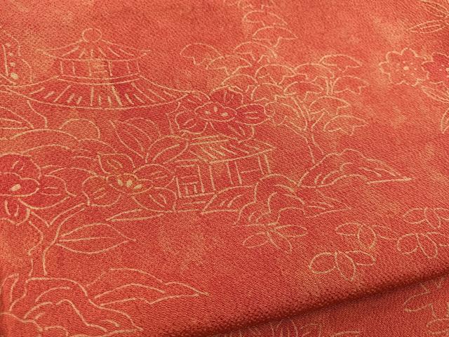 平和屋着物■上質な小紋　風景花文　鬼しぼ縮緬　正絹　逸品　BAAY5888yc