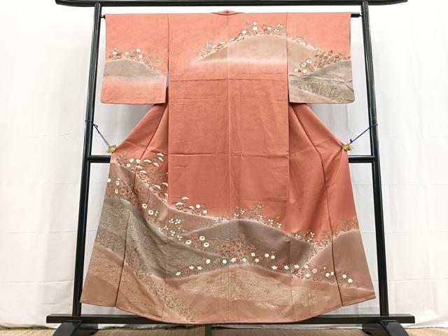 平和屋着物■訪問着　刺繍　立波秋草文　暈し染め　金彩　ますいわ屋扱い　正絹　逸品　BAAY5889yc