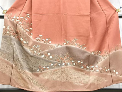 平和屋着物■訪問着　刺繍　立波秋草文　暈し染め　金彩　ますいわ屋扱い　正絹　逸品　BAAY5889yc