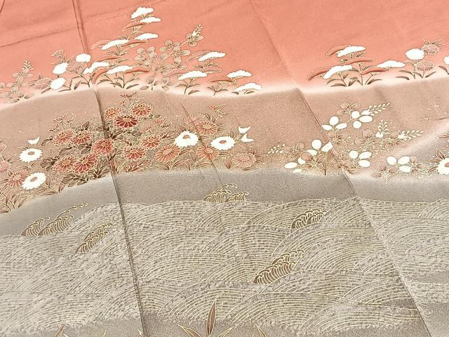平和屋着物■訪問着　刺繍　立波秋草文　暈し染め　金彩　ますいわ屋扱い　正絹　逸品　BAAY5889yc