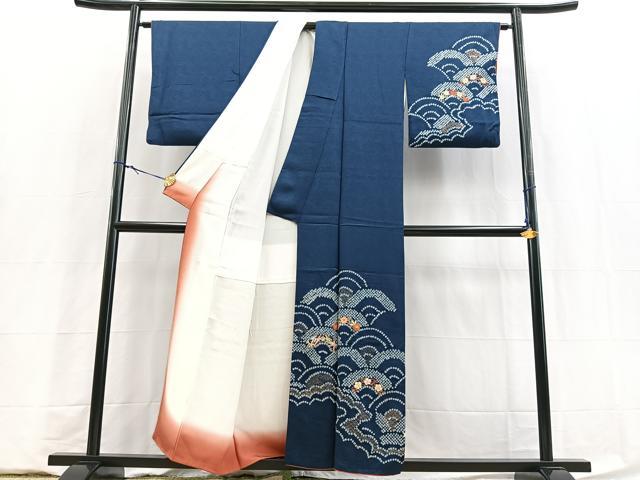 平和屋着物■訪問着　絞り　駒刺繍　花青海波　金彩　正絹　逸品　BAAY5890yc