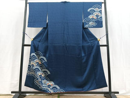 平和屋着物■訪問着　絞り　駒刺繍　花青海波　金彩　正絹　逸品　BAAY5890yc