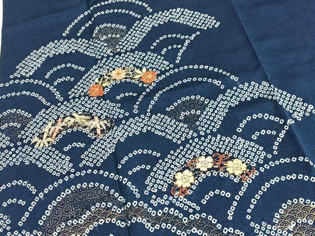 平和屋着物■訪問着　絞り　駒刺繍　花青海波　金彩　正絹　逸品　BAAY5890yc
