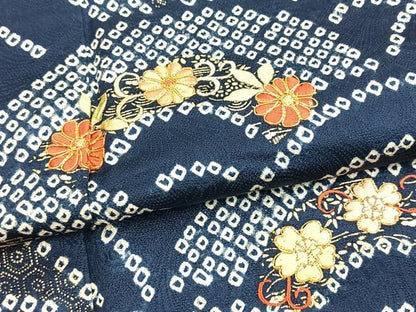 平和屋着物■訪問着　絞り　駒刺繍　花青海波　金彩　正絹　逸品　BAAY5890yc