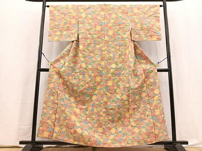 平和屋着物■上質な紬　草花文　正絹　逸品　BAAY5892yc