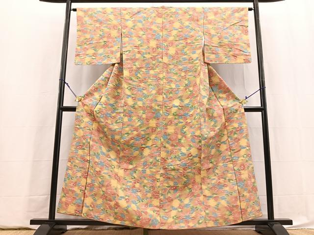 平和屋着物■上質な紬　草花文　正絹　逸品　BAAY5892yc